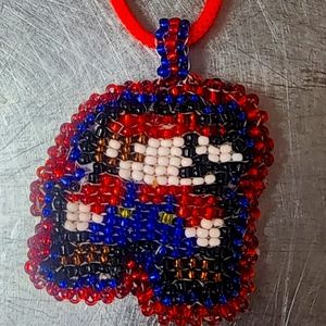 SUPER MARIO BROTHER 1 OF 1 HANDMADE BEADS ROPE NECKLACE LEATHER BACK